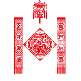 中国风剪纸窗花对联灯笼免扣