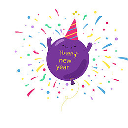 紫色气球新年贺卡矢量