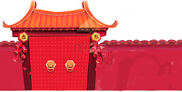 红色手绘古代建筑