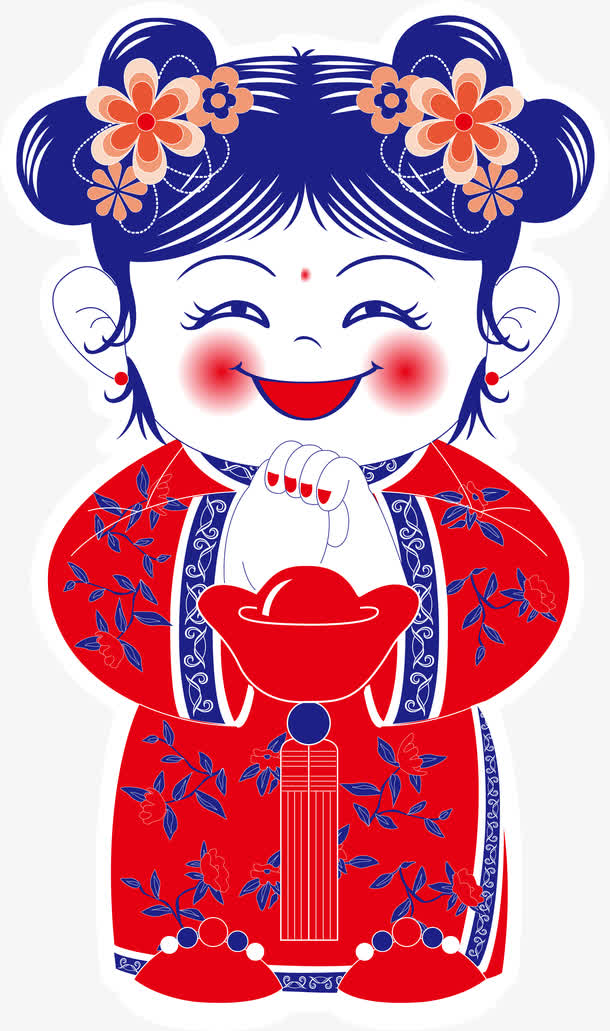 中国风手绘拜年小女孩