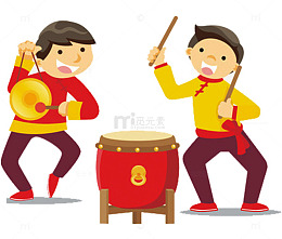 新年卡通敲锣打鼓