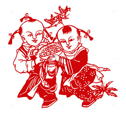 中国风红色小孩剪纸