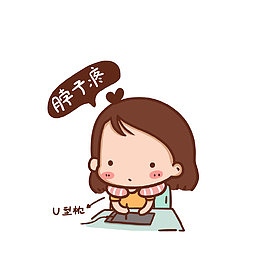 卡通脖子痛带U型枕的女孩素材