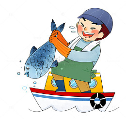 手绘抓鱼的渔夫