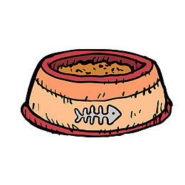 矢量手绘小猫咪鱼饲料