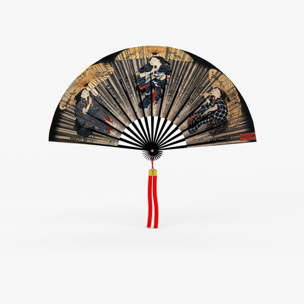 黑色图案日本折扇素材免费下载_觅元素
