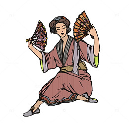 拿着扇子在跳舞的日本和服女子