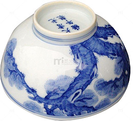 倒扣水墨青花瓷碗免扣png素材