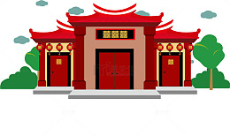 红色中国风喜字建筑