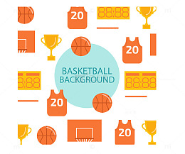 扁平化篮球元素无缝背景矢量图