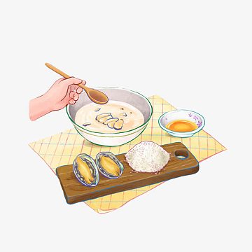 鲍鱼手绘画素材图片png全民鲍料鲍鱼饭中餐美食psdpng小米鲍鱼粥png一