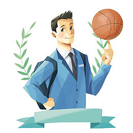 一个背着书包转球的男孩