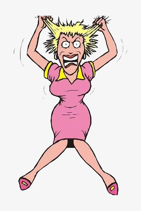 > 卡通女士人物抓狂抓头发矢量图