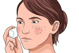 脸颊长痘痘女孩擦拭痘痘