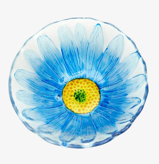 蓝色花形图案玻璃果盘