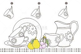 水果和茶具手绘简笔画