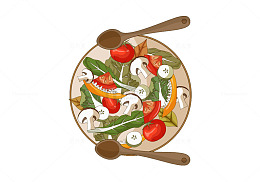 手绘扁平化蔬菜火锅食材