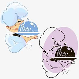 卡通手托盘子的服务生插画免抠