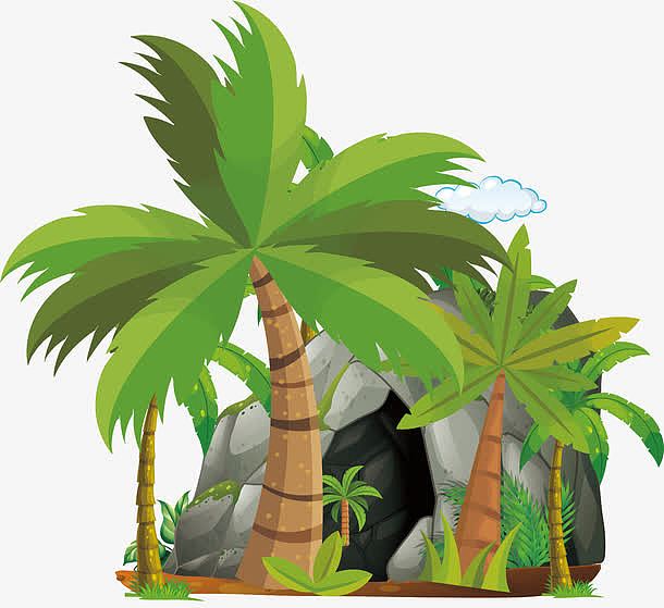手绘椰树海边小岛设计