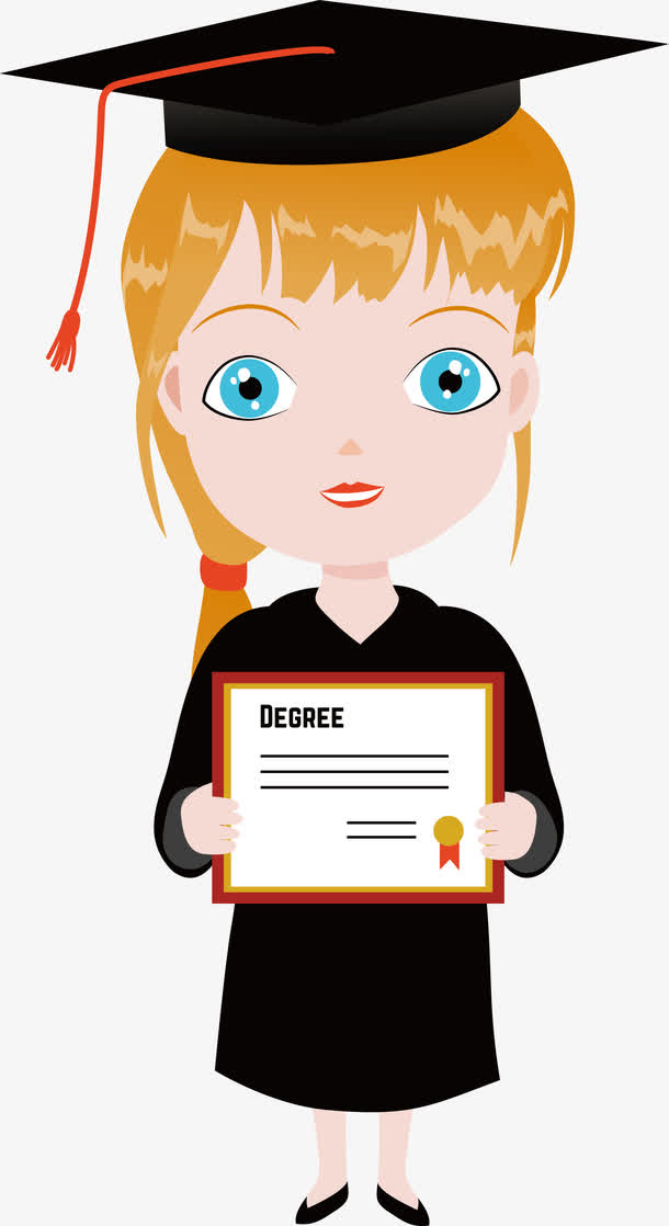 手捧证书卡通毕业女生矢量素材图