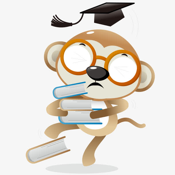 卡通风格搬书的猴子博士矢量
