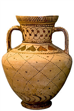 黄色双耳纹饰蓄水陶罐