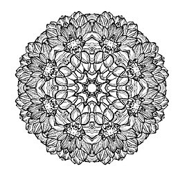 矢量圆形黑白线描装饰花纹图案