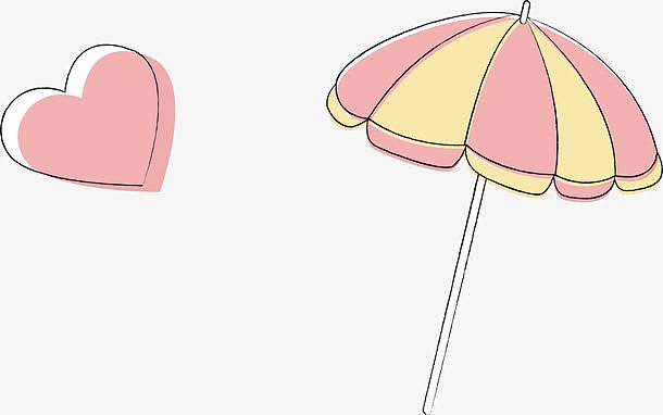 粉红色心形遮阳伞矢量手绘卡通旅