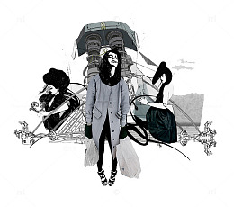 黑灰忧伤美女插画