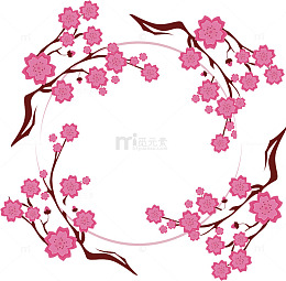 粉红桃花花瓣花朵花边框春天矢量