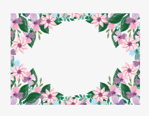 水彩粉紫色花藤边框