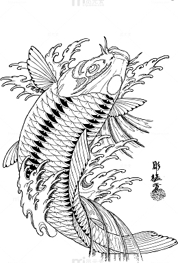 卡通手绘锦鲤素材图