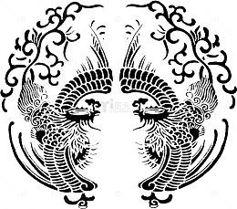 中国风黑色凤凰对称纹样