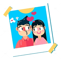 情人节创意情侣合照插画
