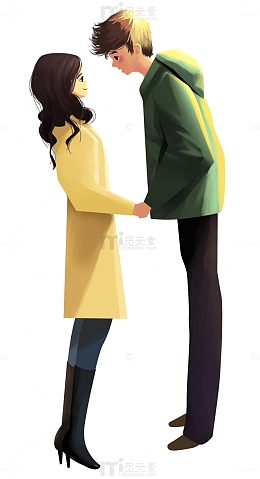 手绘人物插画四目对视的情侣插图