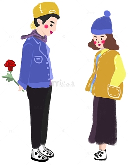 手绘卡通人物插图求婚的情侣插画