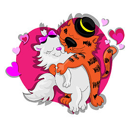 手绘矢量相爱的小狮子情侣