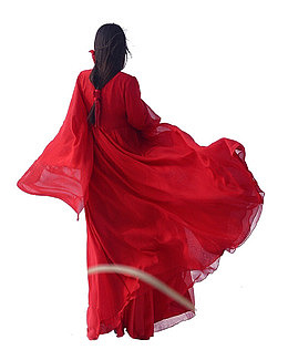 古典红衣女子背影图