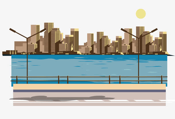 卡通时尚都市岸边街道psd源文件