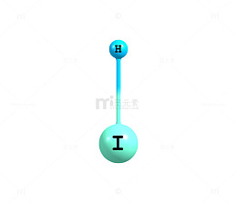青色碘化氢（HI）分子结构素材