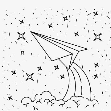 升入高空的纸飞机手绘