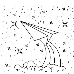 升入高空的纸飞机手绘