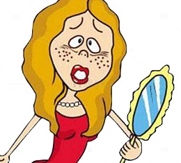 照镜子女人满脸痘痘