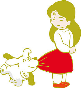 可爱插图小狗咬住女孩裙子
