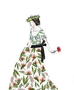 碎花裙子小清新时尚礼服拿花女孩