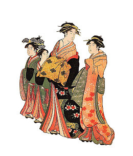 和服妈妈带穿和服的孩子