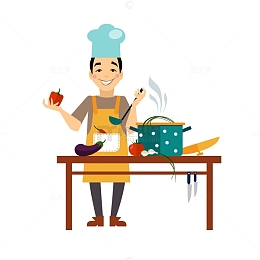 手绘卡通厨房做饭男人