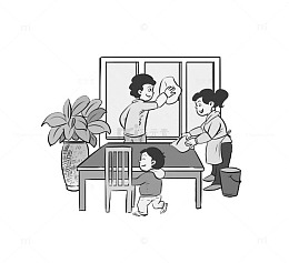 一家人大扫除之擦窗户图案