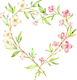 彩绘粉色小清新心形花环边框矢量