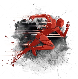 炫酷水墨奔跑人物插画免抠